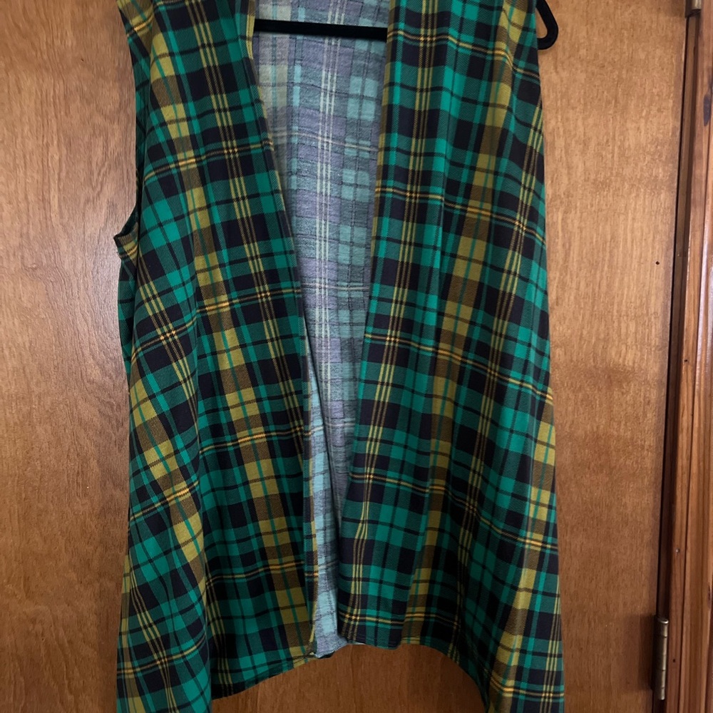 Plaid Open Front Vest